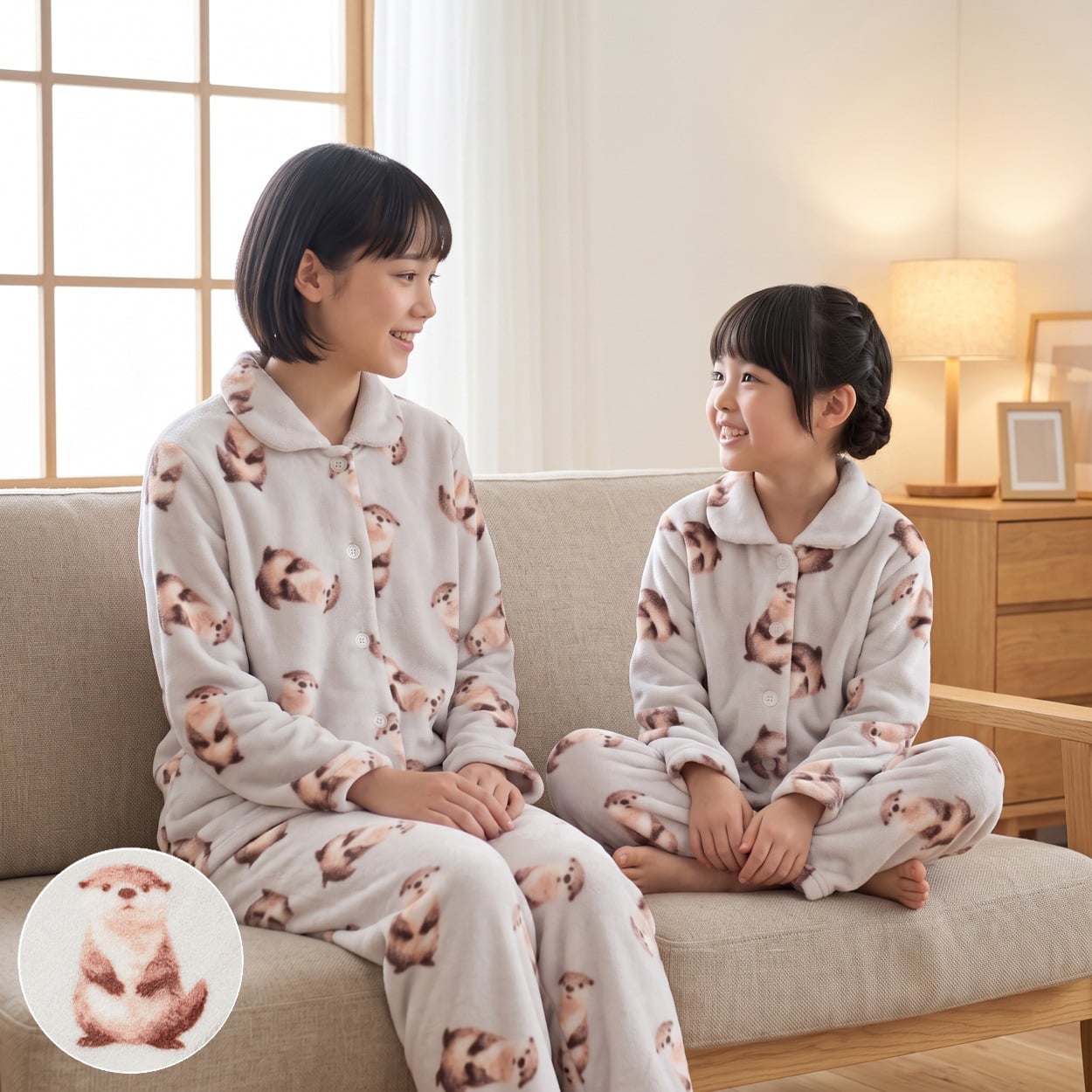 【予約10/19㊊～】コツメカワウソ柄 フリースパジャマ キッズ 120cm-170cm(コツメカワウソ-150cm)