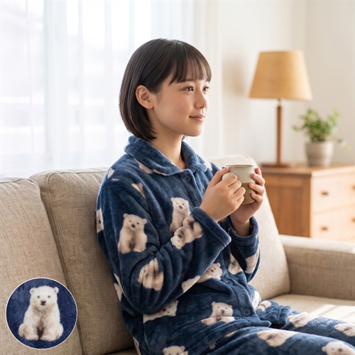 【予約10/19㊊～】シロクマ柄 フリースパジャマ キッズ 120cm-170cm