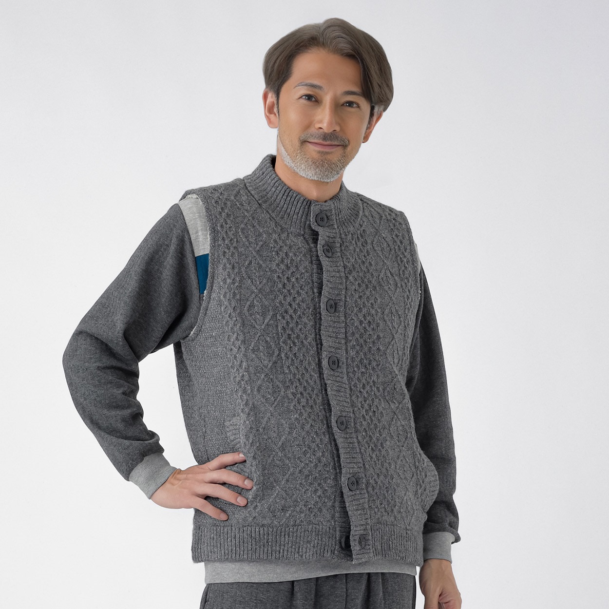 紳士ニット裏ボアベスト メンズ(チャコ－ルグレ－-XL)