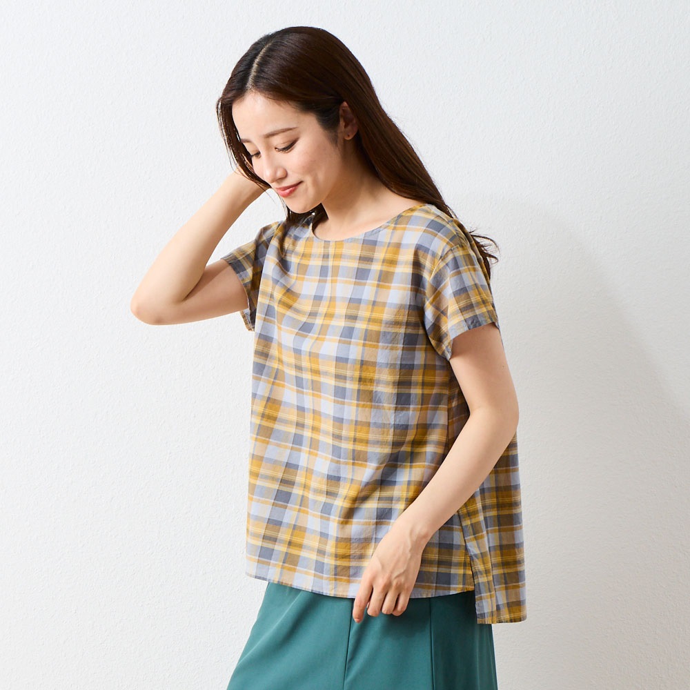 新品 大人気商品  チェック前後差Tブラウス レディス イオン | ESSEME(エシーム) トップス