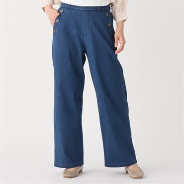 【ポイント20倍対象商品】冷感メッシュデニムワイドパンツ レディス ESSEME(エシーム)(アオ-S)