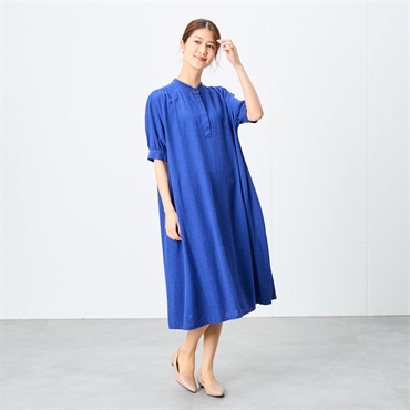 肩ギャザーAラインひんやりワンピース レディス ESSEME(エシーム)(アオ-XL)