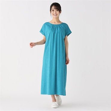 幾何ジャカードAラインワンピース レディス ESSEME(エシーム)(アオ-XL)