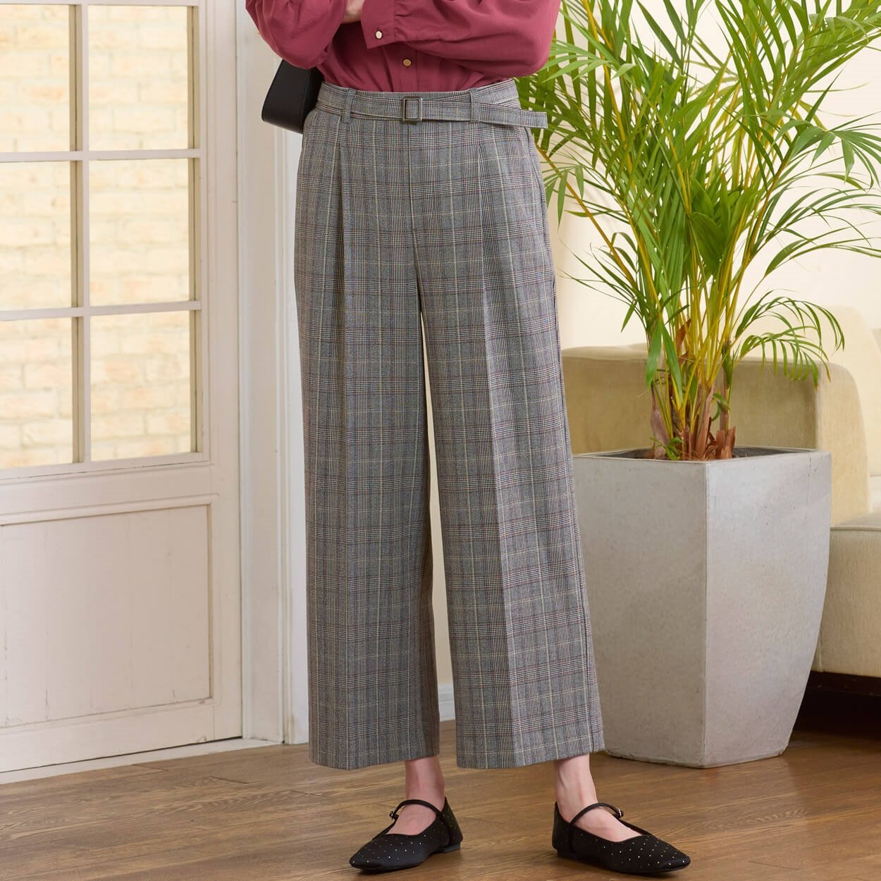 泉様　ワイドパンツ-m ベルト付ストレッチワイドパンツ レディス ESSEME(エシーム) 391715