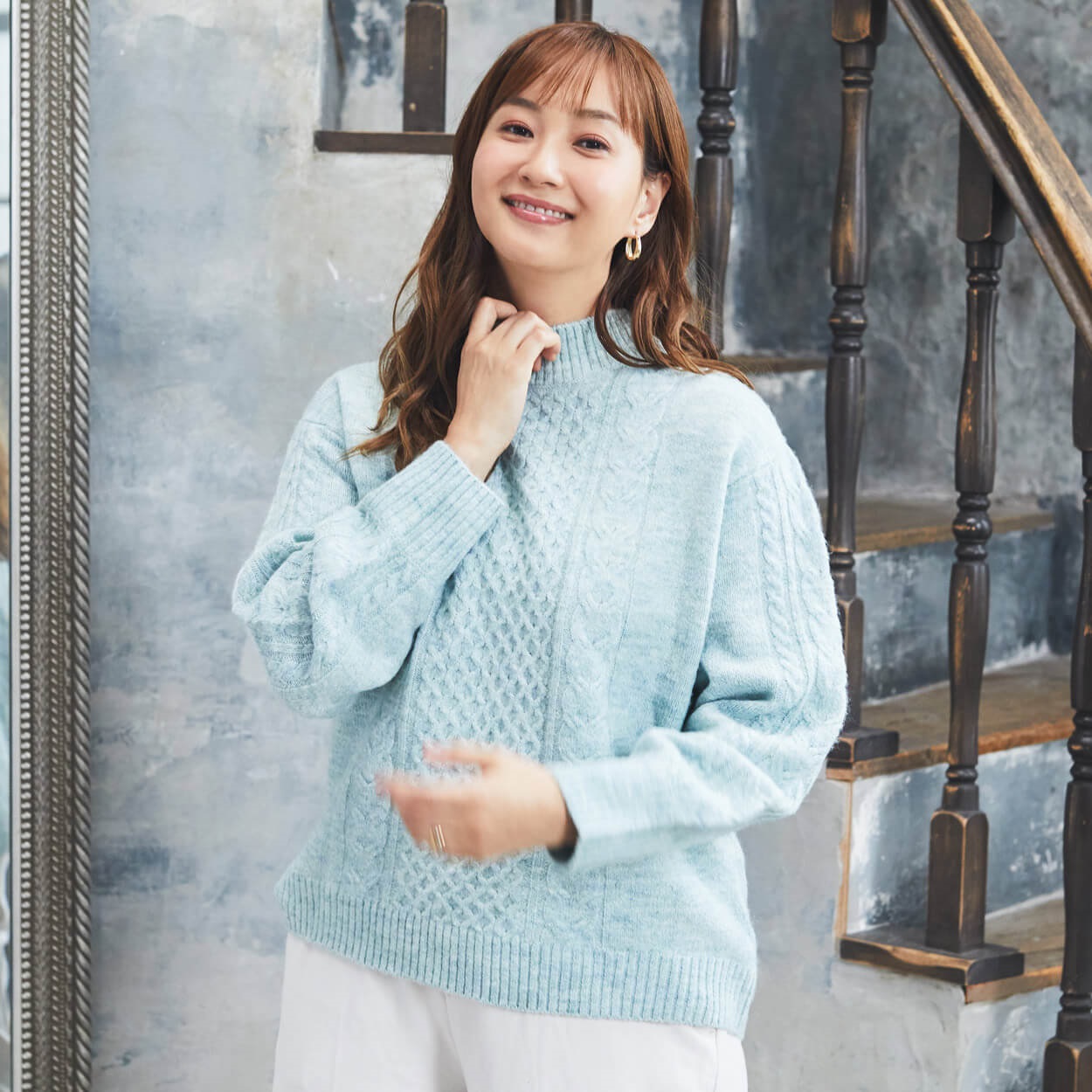 極美品 ADEAM アディアム シャツ 切り替え ケーブルニット セーター 極美品！ADEAM 異素材ニットトップス