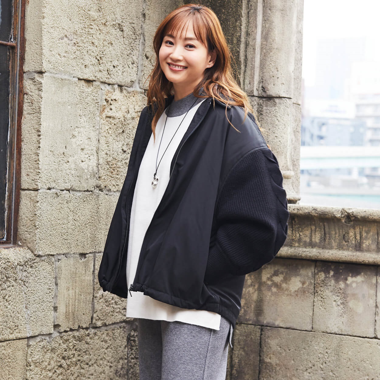 ESSEME×藤本美貴さんコラボ 袖ケーブルニットジャケット レディス