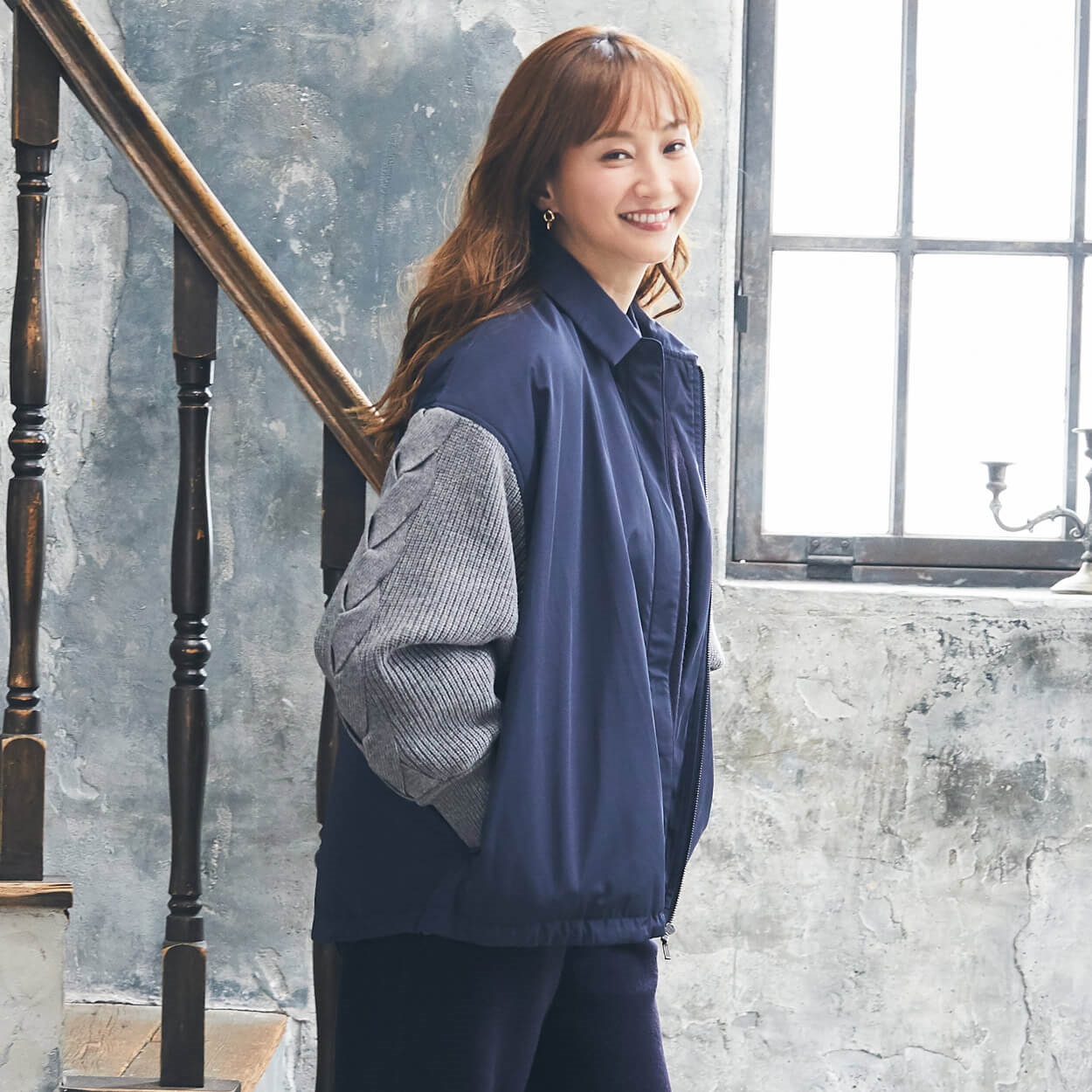 ESSEME×藤本美貴さんコラボ 袖ケーブルニットジャケット レディス