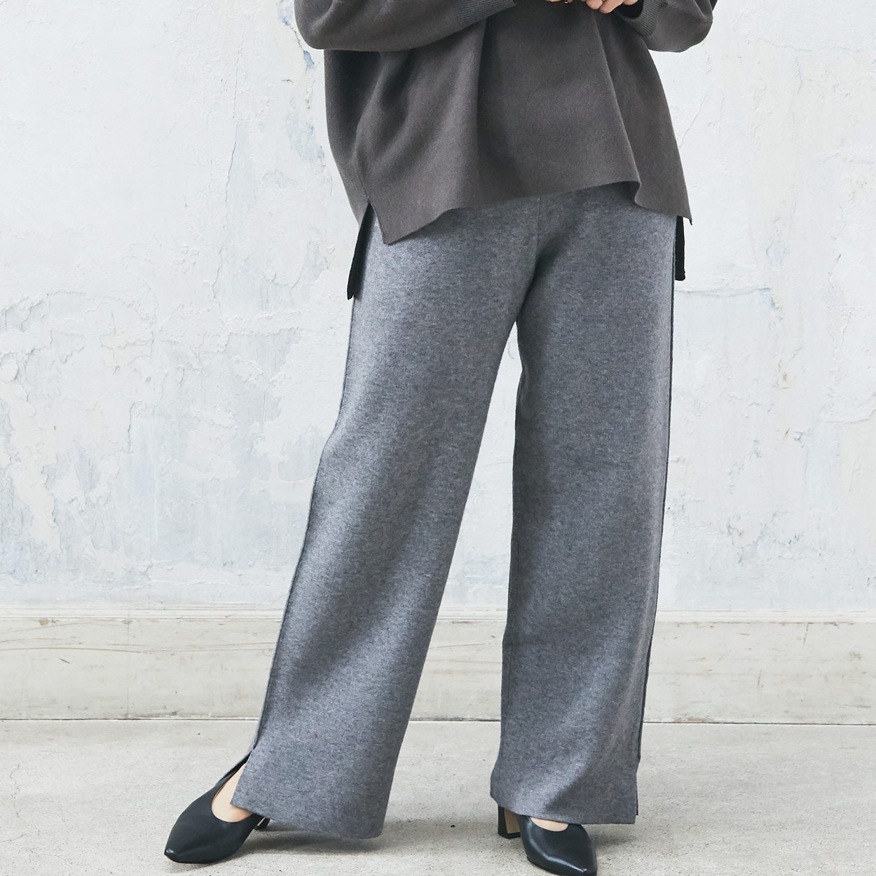 ESSEME×藤本美貴さんコラボ サイドスリットニットパンツ レディス