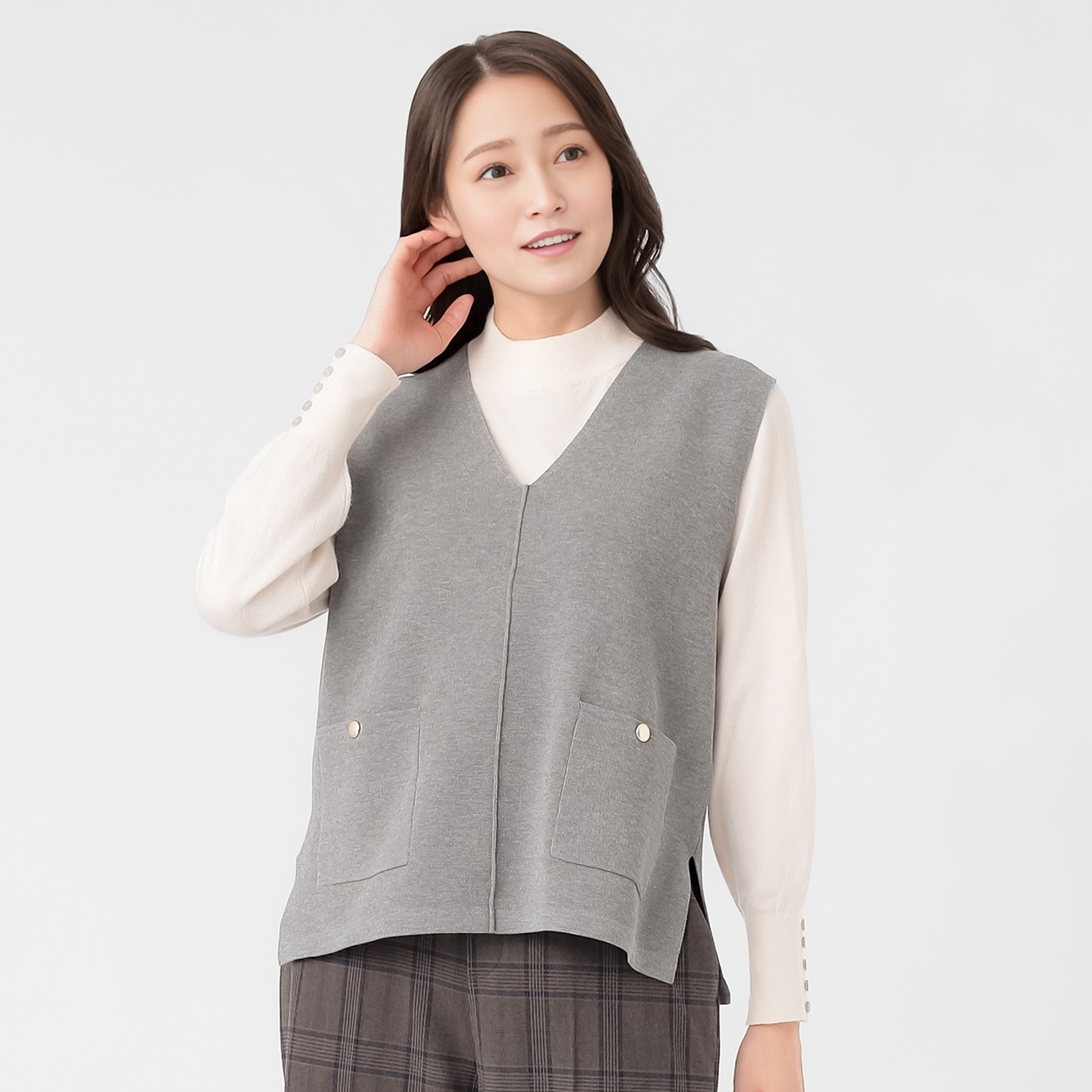 ミラノリブポケ付Vネックベスト レディス ESSEME(エシーム) 691535