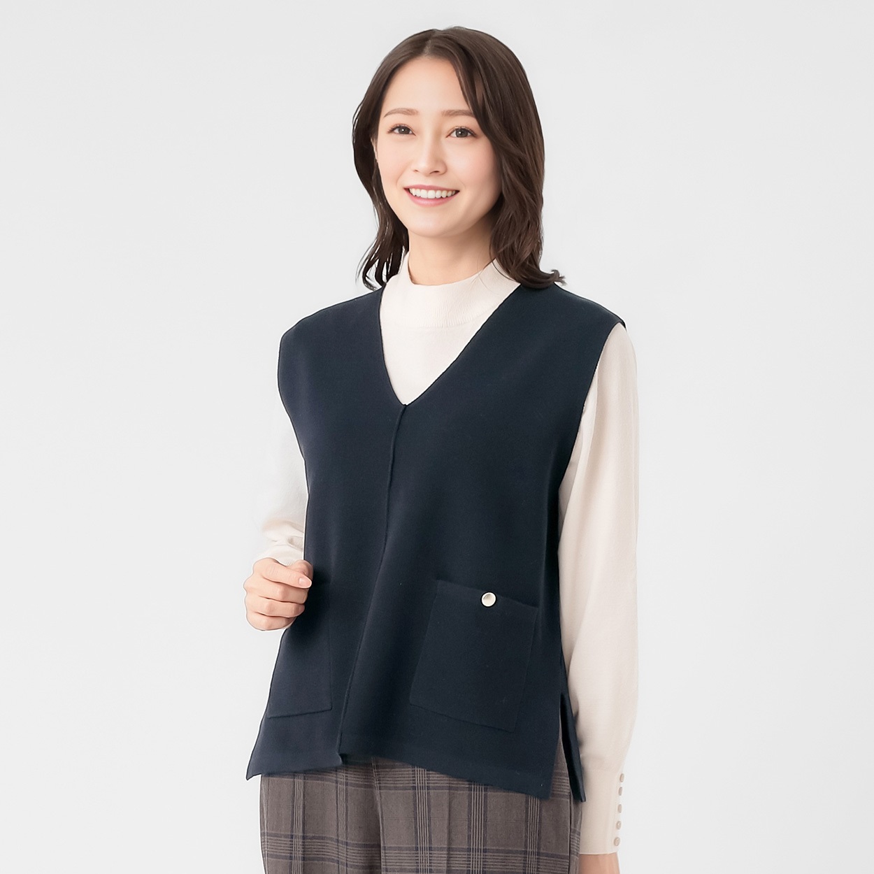 ミラノリブポケ付Vネックベスト レディス ESSEME(エシーム) 691535
