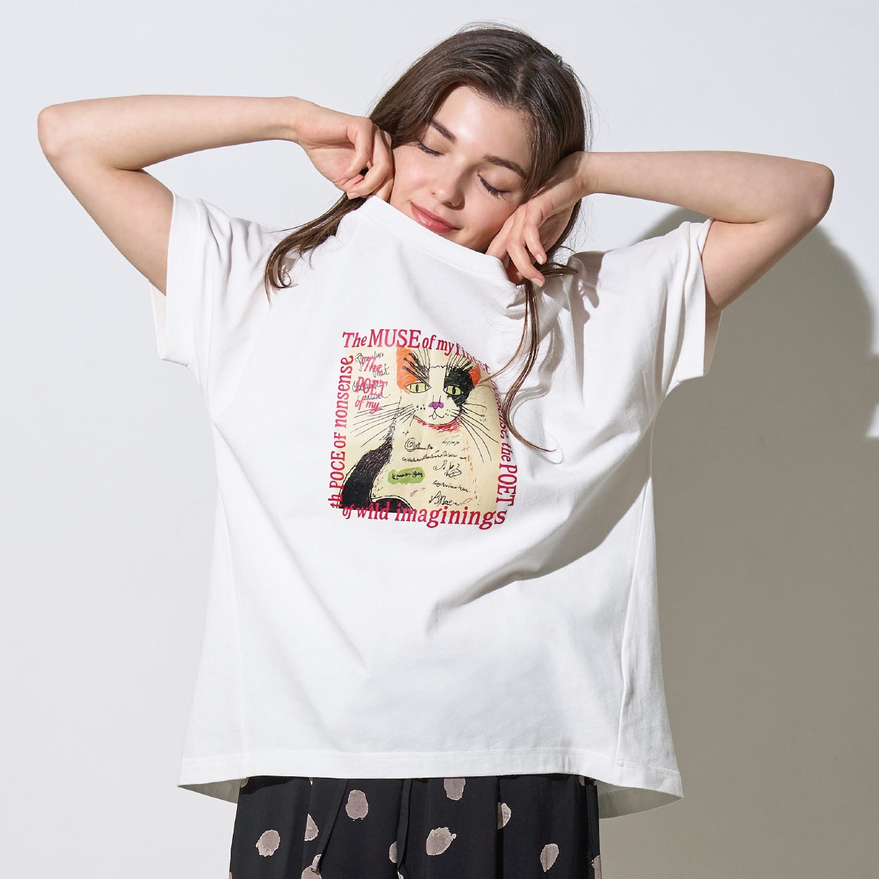 アートキャットTシャツ レディス ESSEME(エシーム) 050014J(シロ-M)