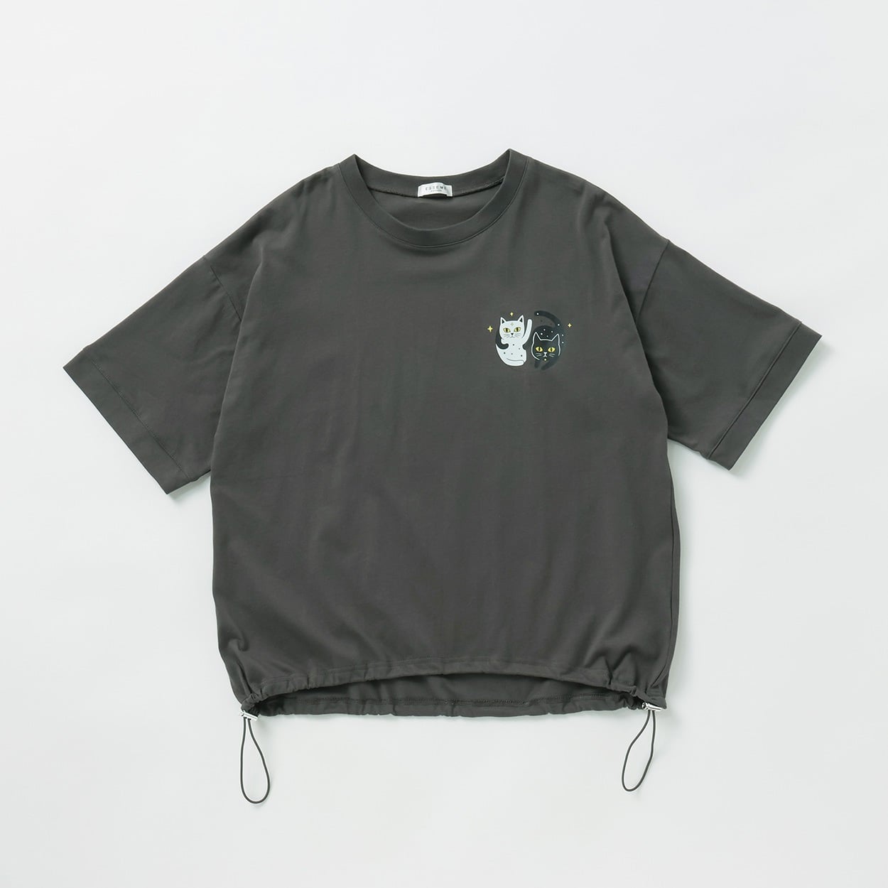 ツインキャッツ裾ドロストTシャツ レディス ESSEME(エシーム) 350015J(チャコ－ルグレ－-L)