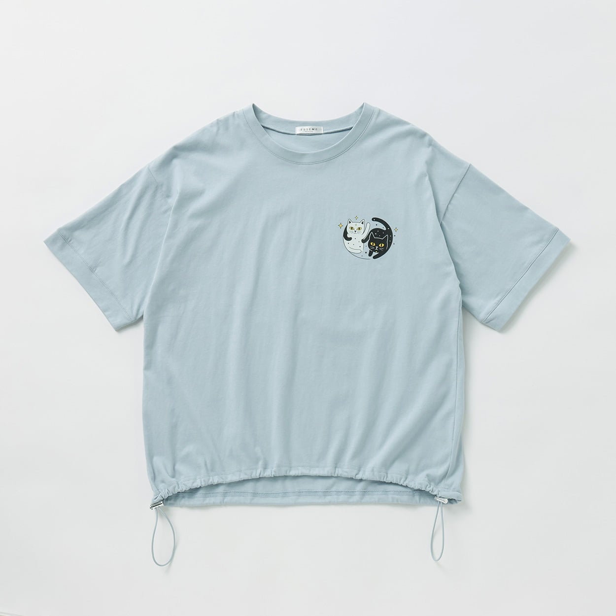 ツインキャッツ裾ドロストTシャツ レディス ESSEME(エシーム) 350015J(ウスアオ-M)