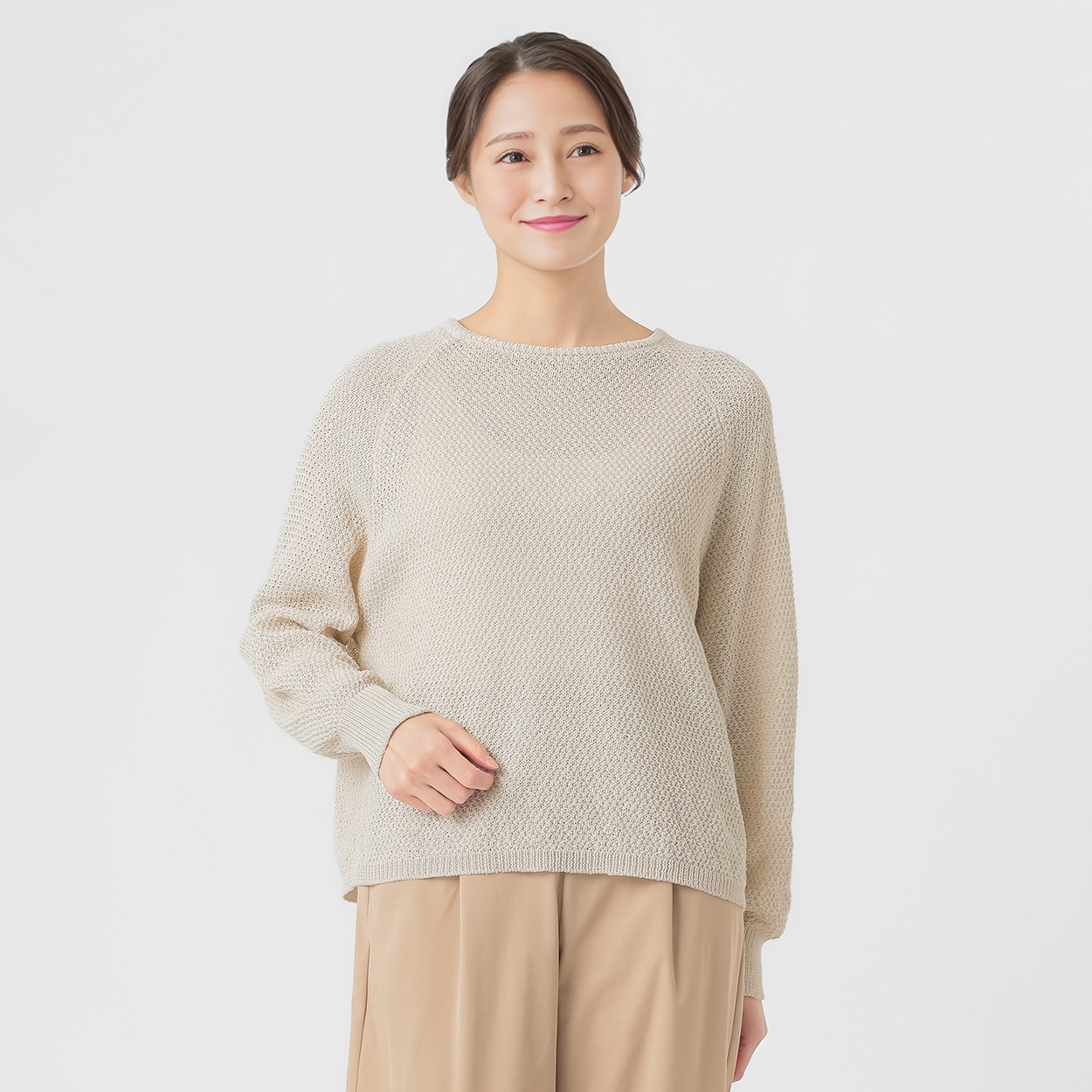 鹿の子編みラグランプルオーバー レディス ESSEME(エシーム) 691061(アイボリー-XL)