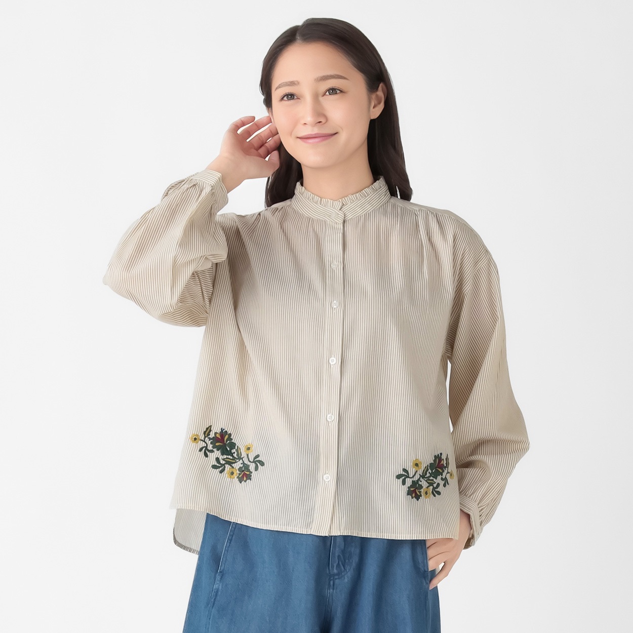 ストライプ刺繍シャツ レディス ESSEME(エシーム) II-ES26-06 | イオン