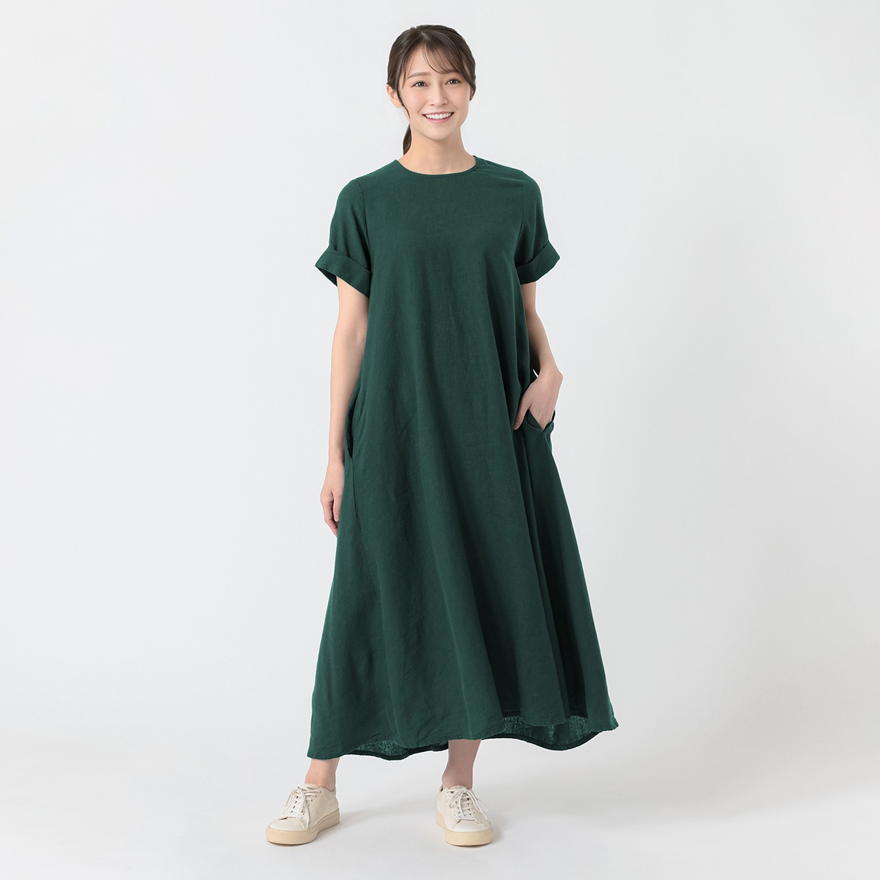 レーヨン麻Aラインワンピース レディス ESSEME(エシーム) 71209-6E(コイミドリ-XL)