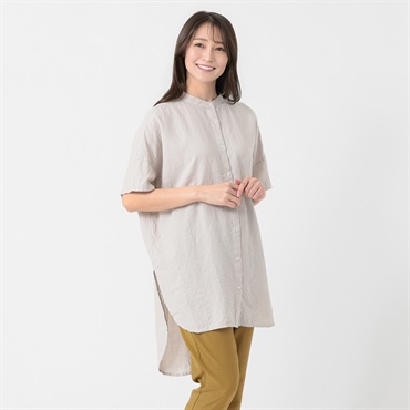 レーヨン麻バンドカラーチュニック レディス ESSEME(エシーム) 71211-6E(ウスクロ-M)