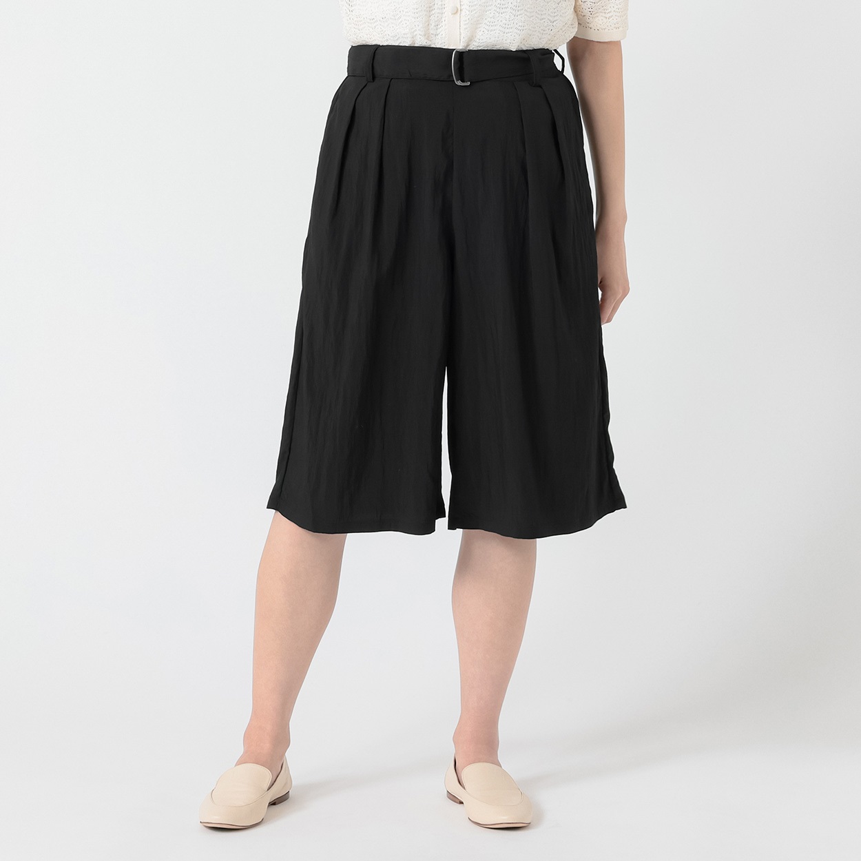 ひんやりワッシャーバミューダパンツ レディス ESSEME(エシーム) 391853(クロ-M)