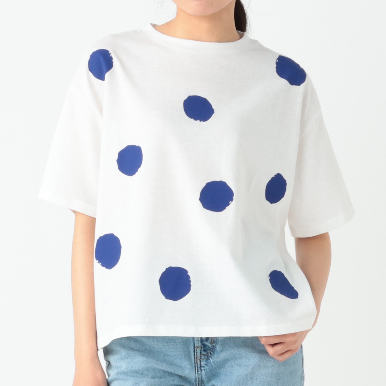 手書き風ドットプリントゆるTシャツ レディス Merrish Days(メリッシュデイズ) DA261HY327(Ａシロ-L)