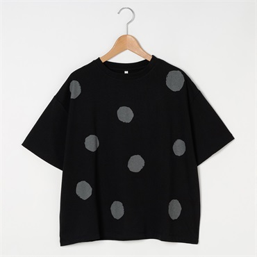 手書き風ドットプリントゆるTシャツ レディス Merrish Days(メリッシュデイズ) DA261HY327(クロ-M)