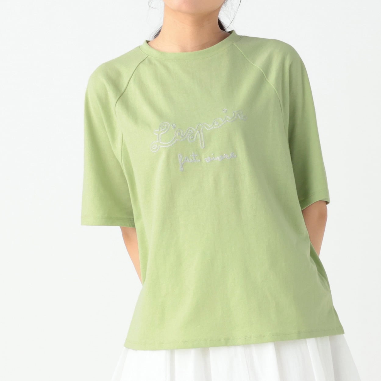 チェーン刺繍ラグランTシャツ レディス Merrish Days(メリッシュデイズ)  DA261HY328(ウスミドリ-XL)