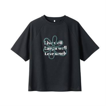 フラワーサガラ刺繡Tシャツ レディス Merrish Days(メリッシュデイズ)  DA261HY330(クロ-M)