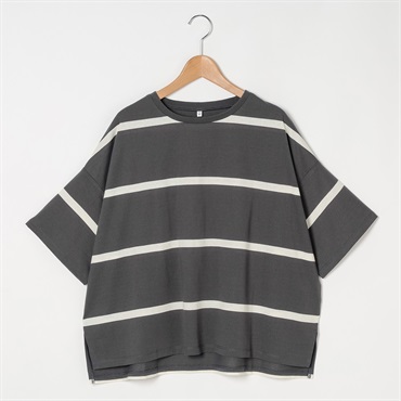 転換ワイドボーダービッグTシャツ レディス Merrish Days(メリッシュデイズ)  DA261HY337(チャコ－ルグレ－-M)