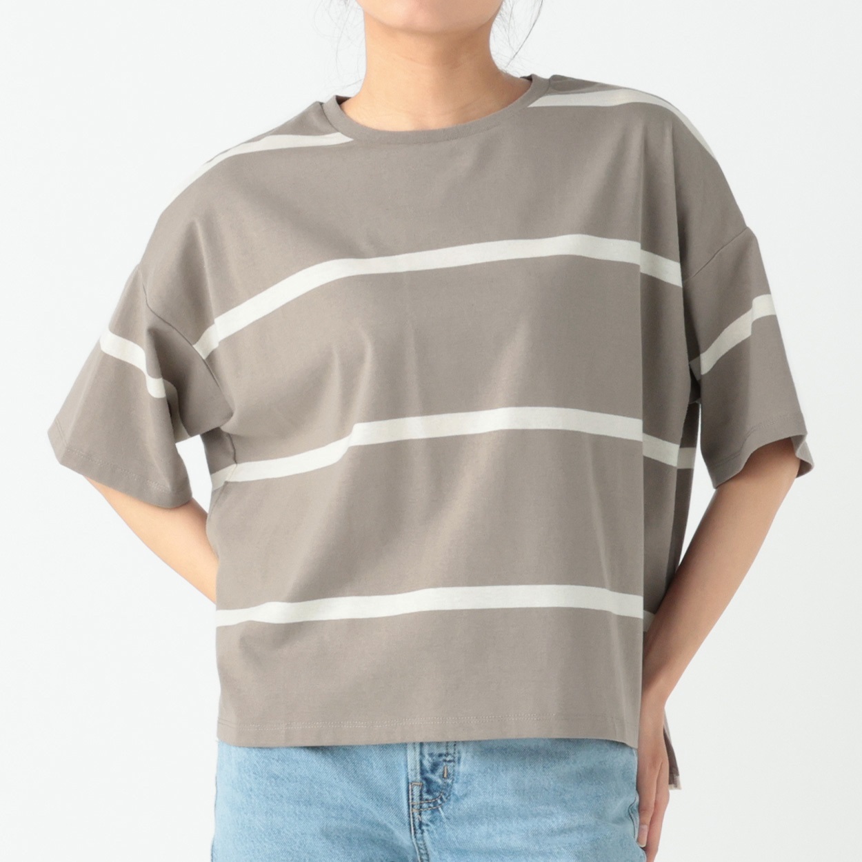 転換ワイドボーダービッグTシャツ レディス Merrish Days(メリッシュデイズ)  DA261HY337(チャ-M)