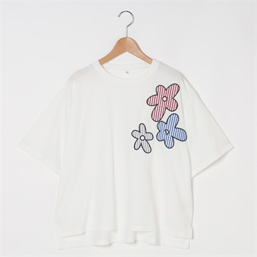 花布帛刺繍ゆるTシャツ レディス Merrish Days(メリッシュデイズ)  DA261HY338(アイボリー-M)