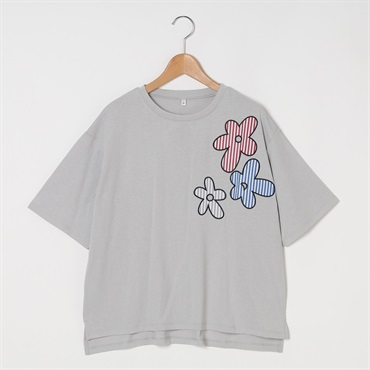 花布帛刺繍ゆるTシャツ レディス Merrish Days(メリッシュデイズ)  DA261HY338(ウスクロ-M)