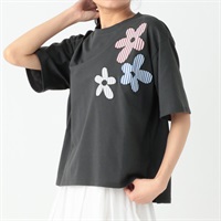 花布帛刺繍ゆるTシャツ レディス Merrish Days(メリッシュデイズ)  DA261HY338(チャコ－ルグレ－-M)