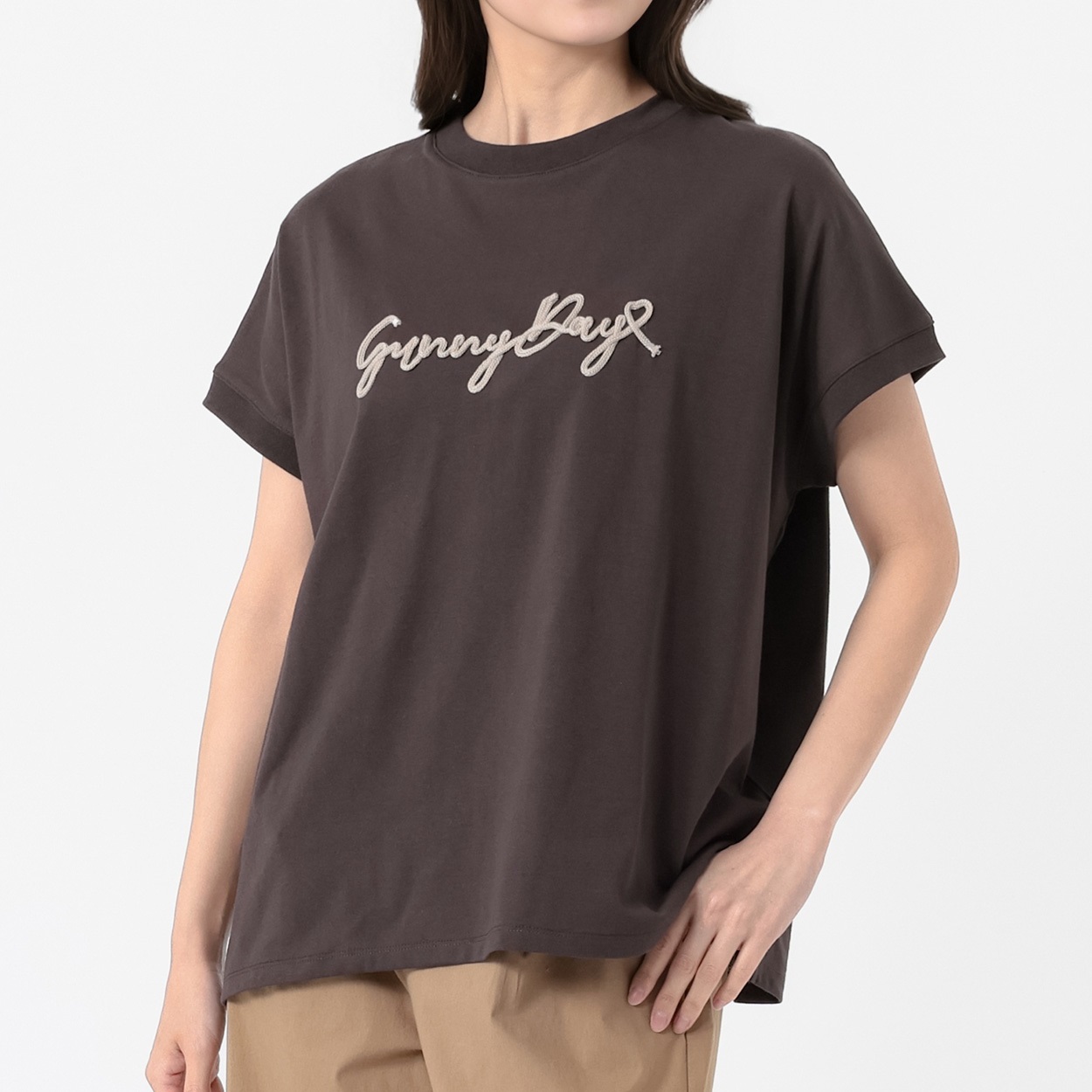 コード刺繍Tシャツ レディス Merrish Days(メリッシュ デイズ) DA261HY345(コイチャ-L)