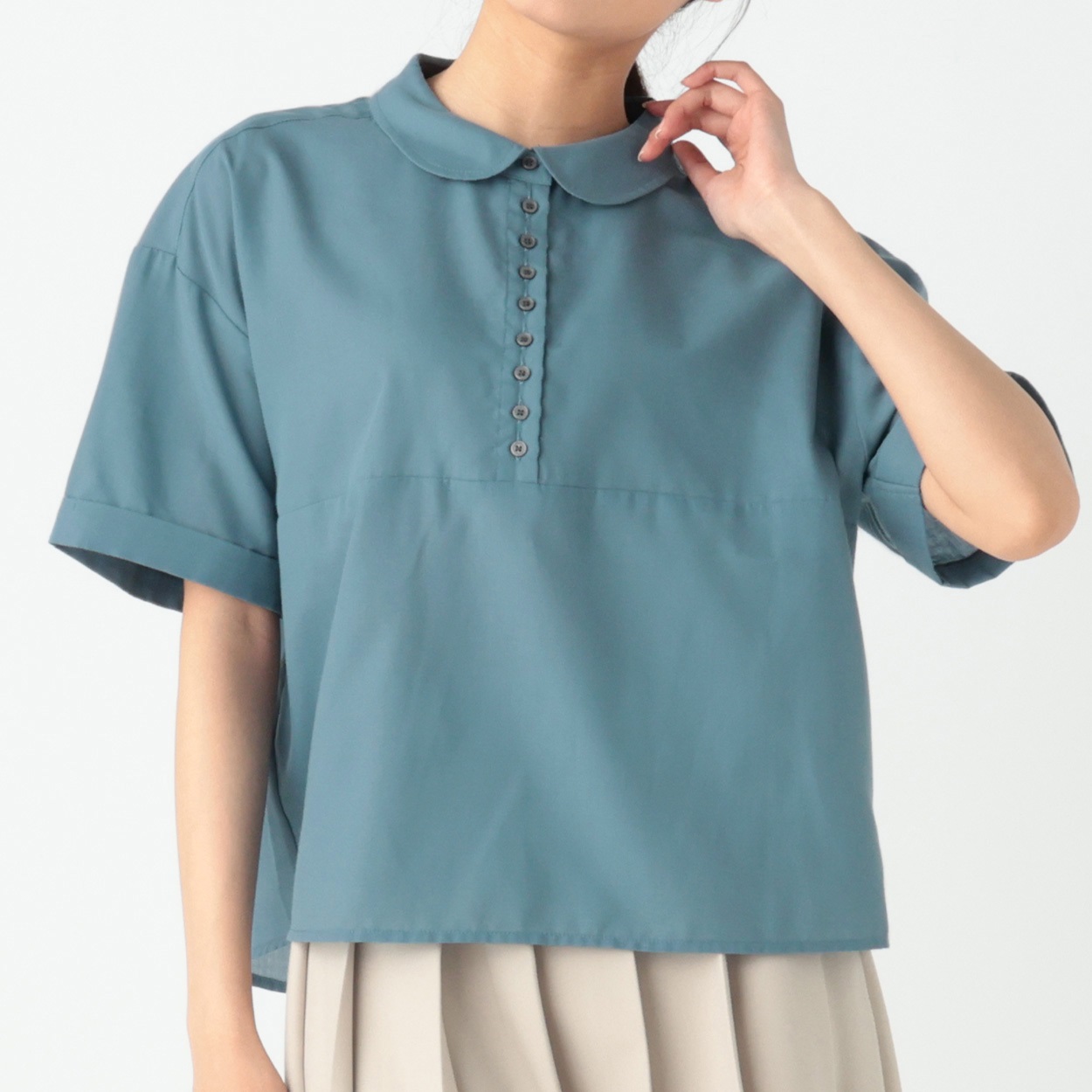 多ボタンちび襟シャツ レディス Merrish Days(メリッシュデイズ)  DA261LJ339(ウスアオ-XL)