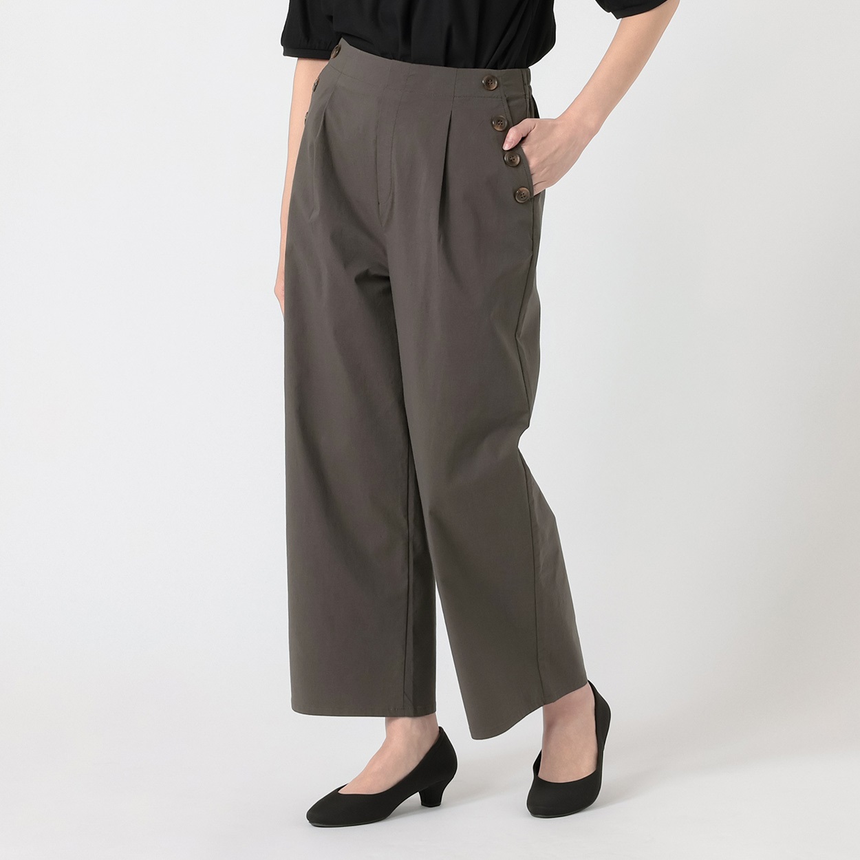 麻入りスラブストレッチパンツ レディス ESSEME(エシーム) 391857(チャコ－ルグレ－-L)