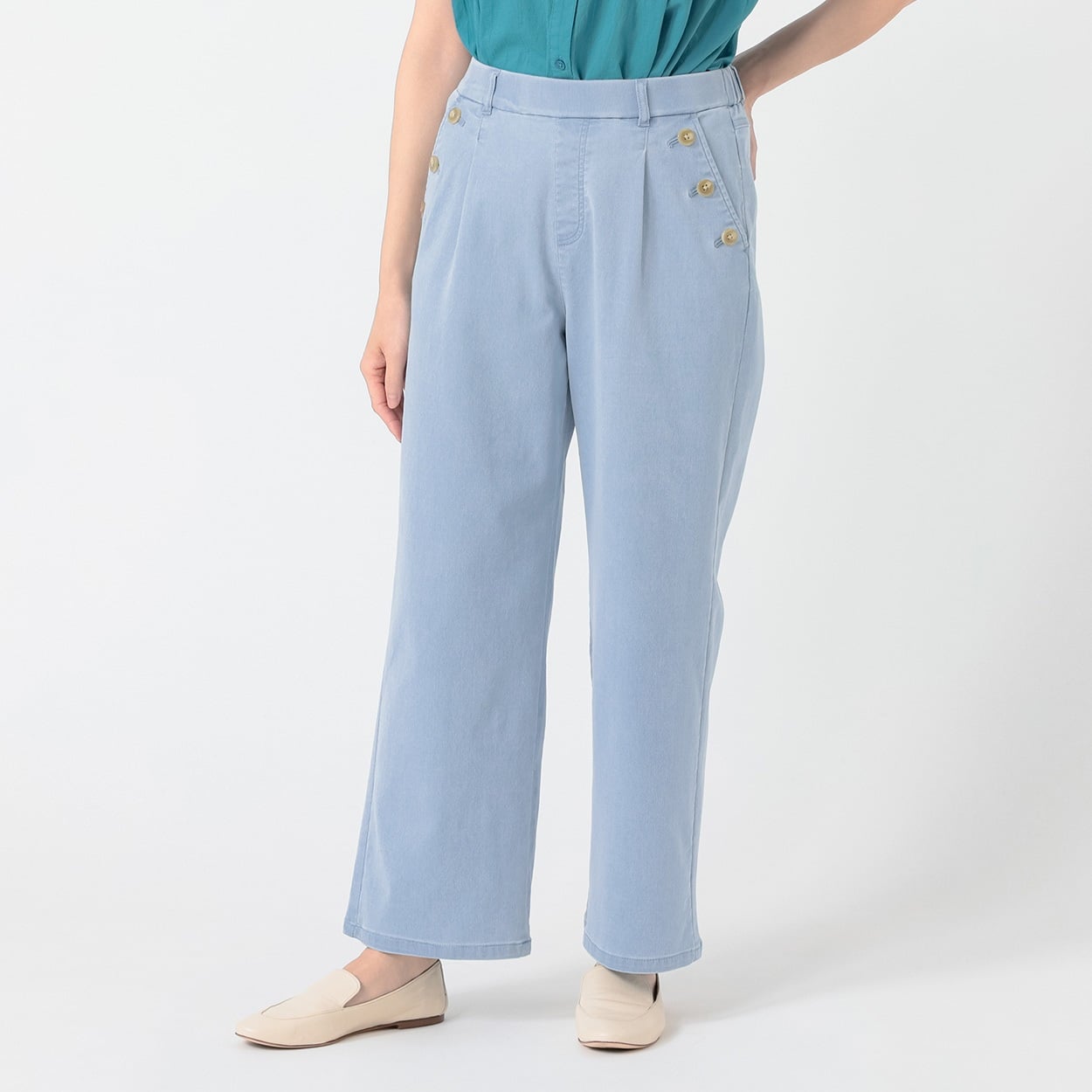 冷感メッシュデニムパンツ レディス ESSEME(エシーム) 5301513(ウスアオ-XL)