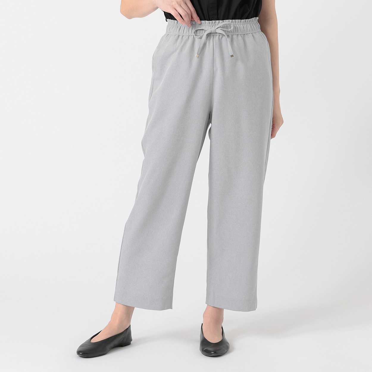 麻調セミワイドパンツ レディス ESSEME(エシーム) 5398513(ウスクロ-XL)