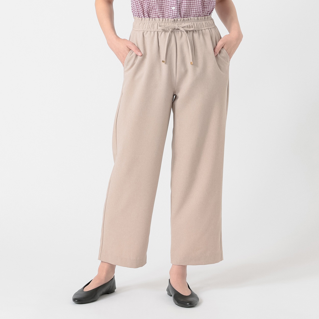 麻調セミワイドパンツ レディス ESSEME(エシーム) 5398513(ウスチャ-L)