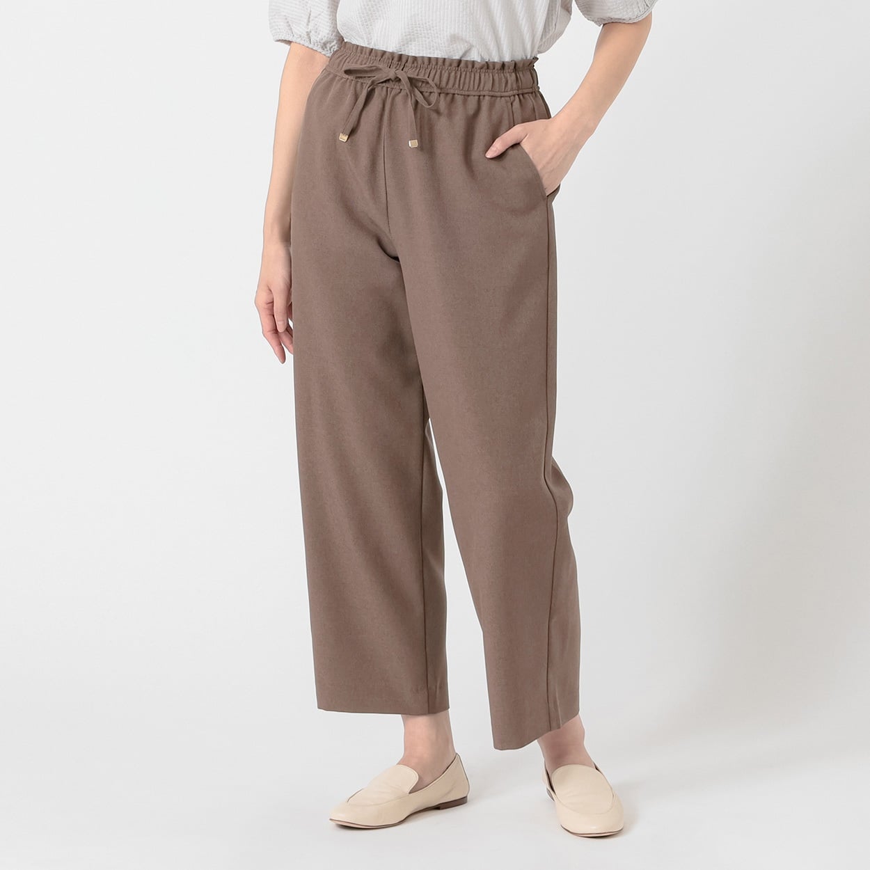 麻調セミワイドパンツ レディス ESSEME(エシーム) 5398513(チャ-S)