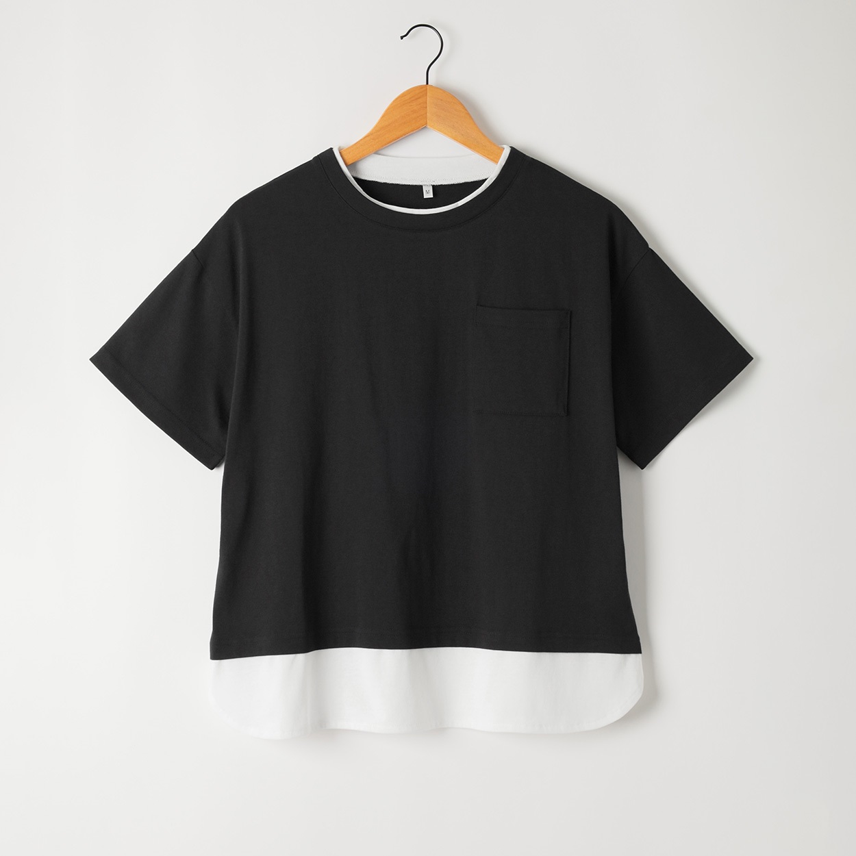 胸ポケフェイクレイヤードTシャツ レディス Merrish Days(メリッシュ デイズ) DA261HY349(クロ-XL)