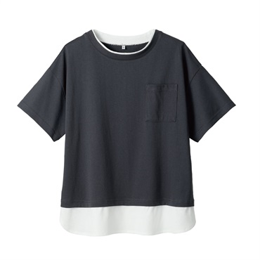 胸ポケフェイクレイヤードTシャツ レディス Merrish Days(メリッシュ デイズ) DA261HY349(チャコ－ルグレ－-M)
