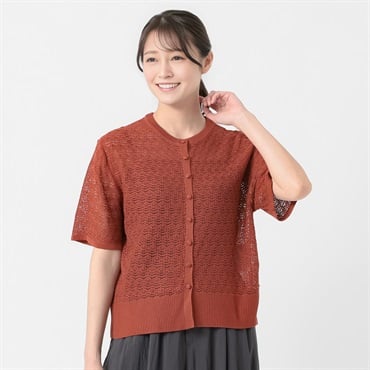 レーシー多ボタンクルーカーディガン レディス ESSEME(エシーム) 483562(ダイダイ-M)