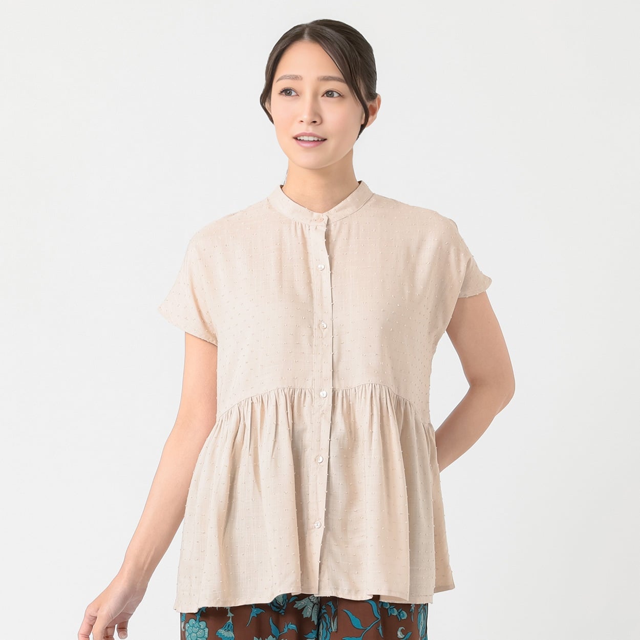 ドットドビーペプラム前開きブラウス レディス ESSEME(エシーム) 588-5642-26(ベージュ-XL)