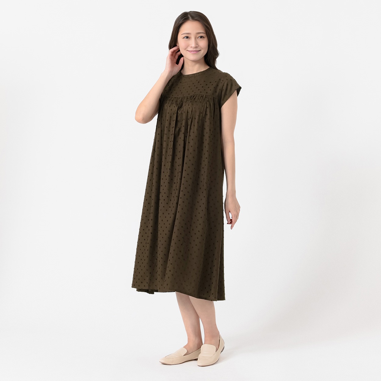 ドットドビー切替ワンピース レディス ESSEME(エシーム) 588-5643-26(チャ-XL)