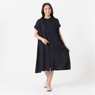 レーヨン麻前開きギャザーワンピース レディス ESSEME(エシーム) 588-5644-26(コン-M)