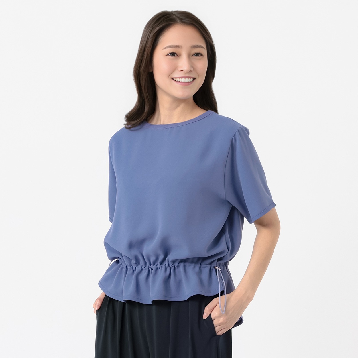ドロストペプラムTブラウス レディス ESSEME(エシーム) 363153(アオ-XL)