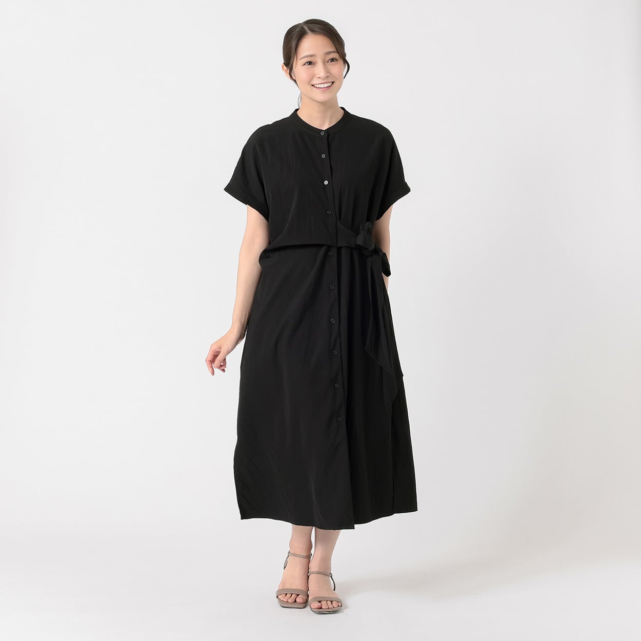 サイドリボンラップワンピース レディス ESSEME(エシーム) 391858-MK(クロ-L)