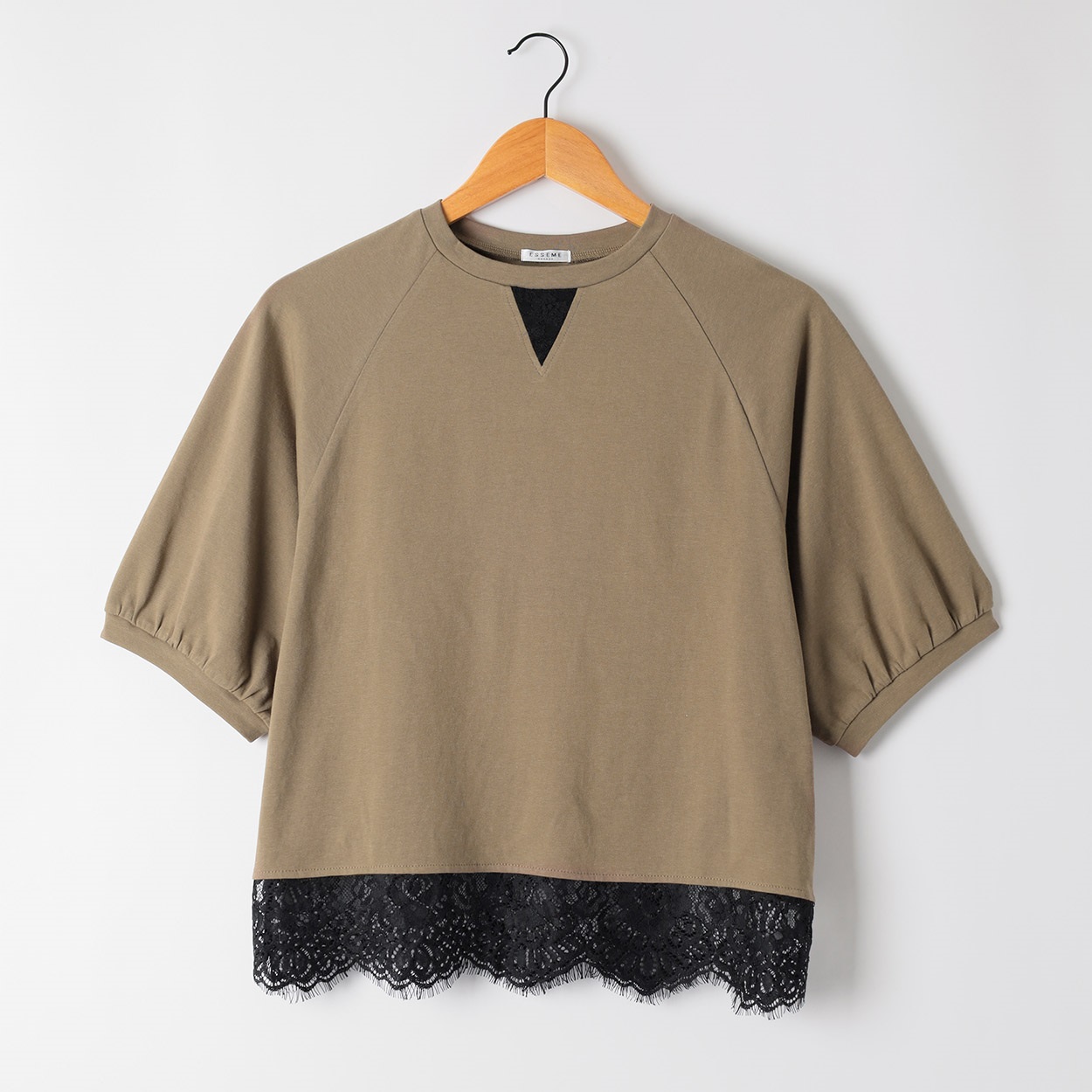裾レースレイヤー風カットソー レディス ESSEME(エシーム) 363155(コイミドリ-L)