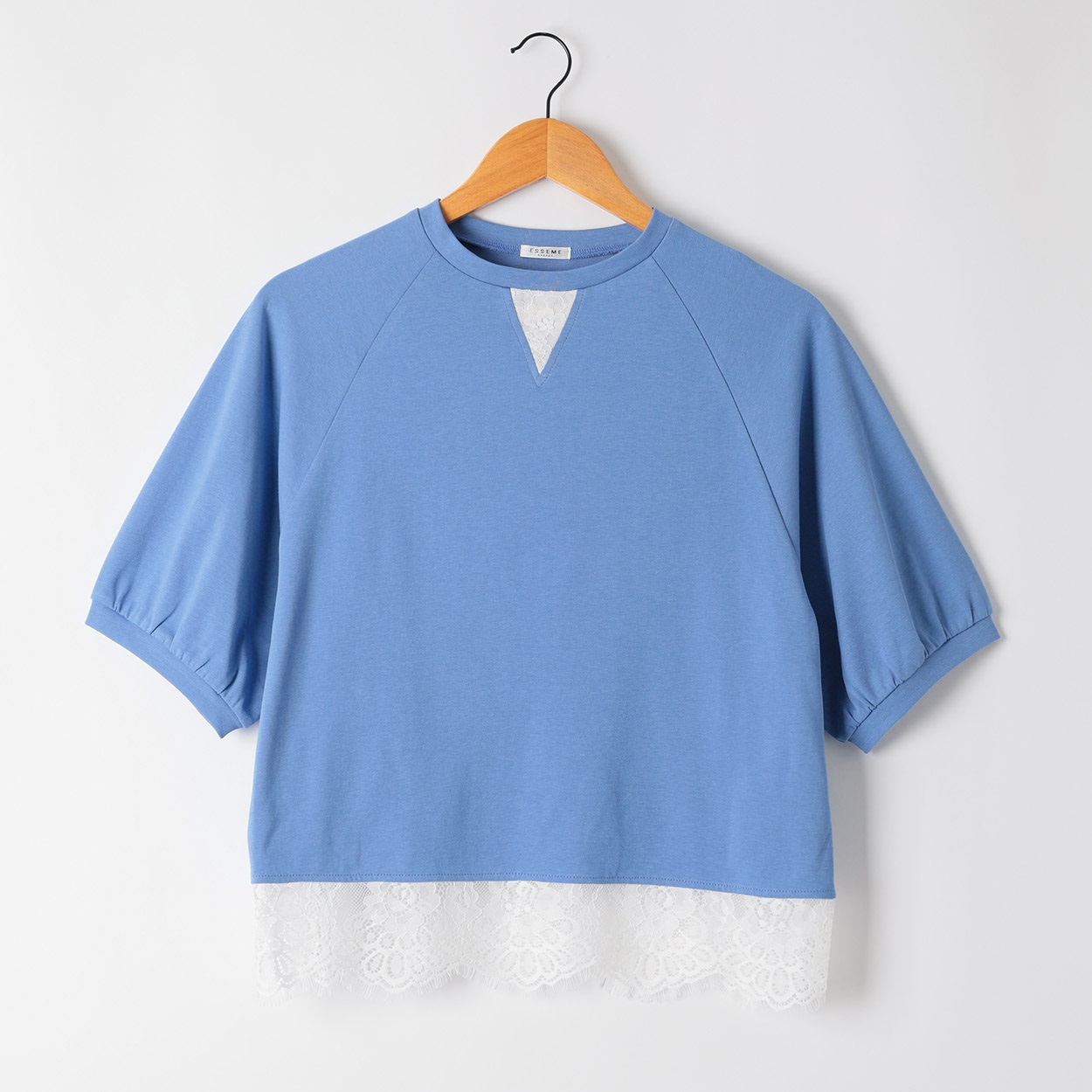 裾レースレイヤー風カットソー レディス ESSEME(エシーム) 363155(アオ-M)