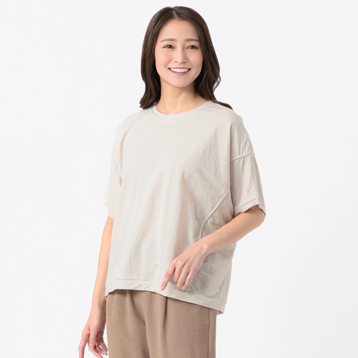鹿の子配色ドルマンプルオーバー レディス ESSEME(エシーム) AE261GF352(アイボリー-XL)