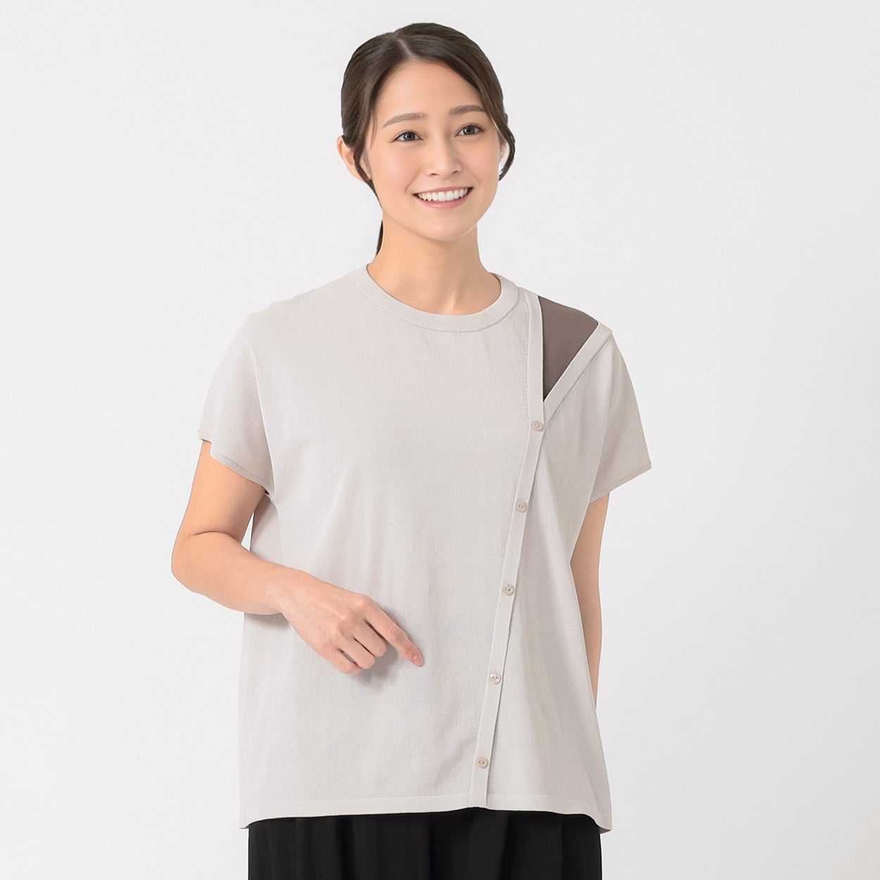 配色カットワークアシメニット レディス ESSEME(エシーム) 691553(ウスチャ-L)